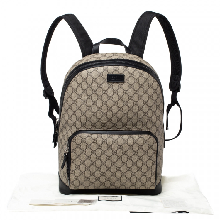 Pre Owned Gucci Beige/Black GG Supreme Canvas and Leather Eden Backpack
