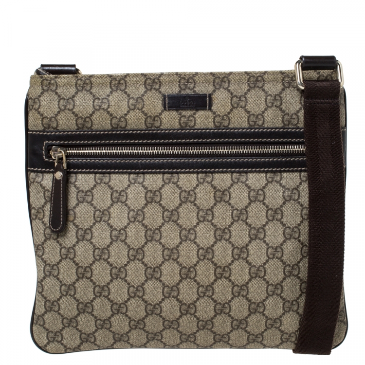 Buy GUCCI Men's Small Flat GG Supreme Canvas Messenger Bag, Brown, One Size  at