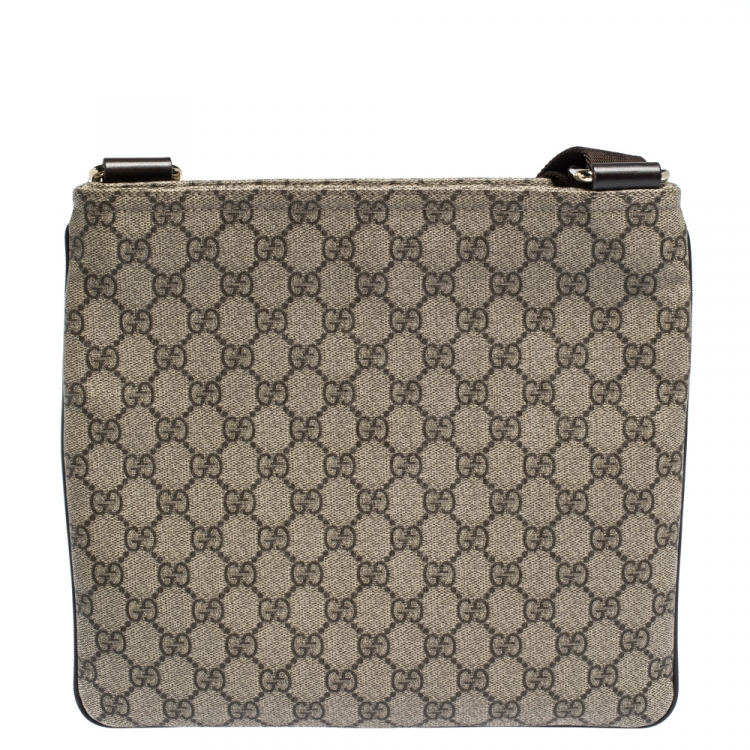 Pre Owned Gucci Beige/Brown GG Supreme Canvas and Leather Crossbody Bag