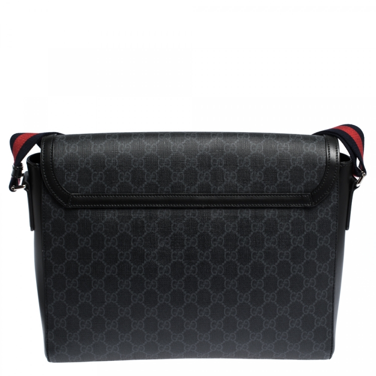 Pre Owned Gucci Black GG Supreme Coated Canvas and Leather Night Courrier Messenger Bag