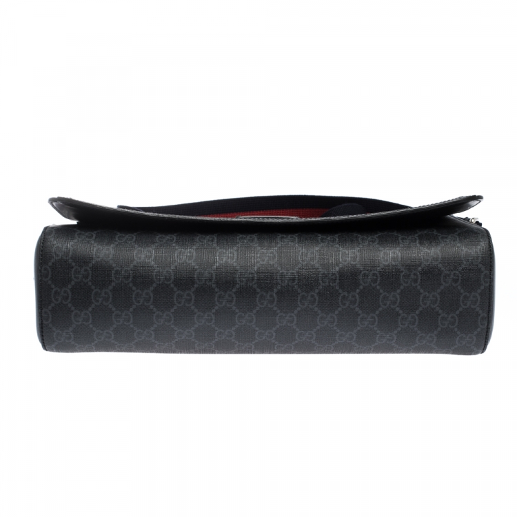Pre Owned Gucci Black GG Supreme Coated Canvas and Leather Night Courrier Messenger Bag