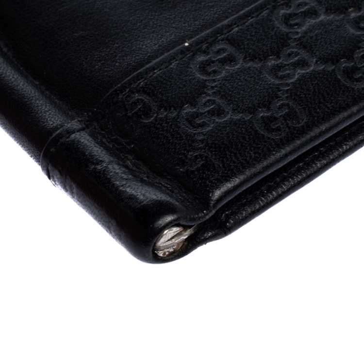 Pre Owned Gucci Black Microguccissima Leather Money Clip Bi-Fold Wallet