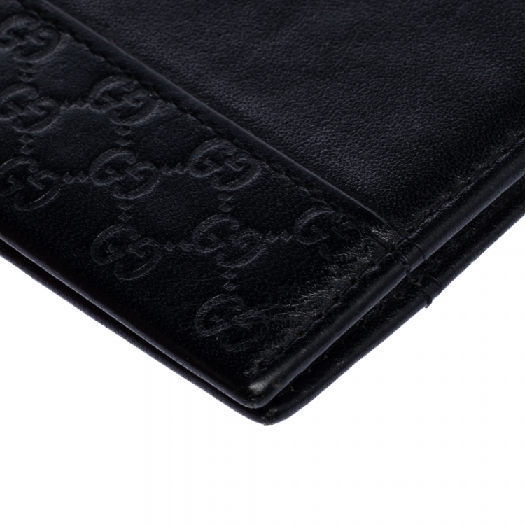 Pre Owned Gucci Black Microguccissima Leather Money Clip Bi-Fold Wallet