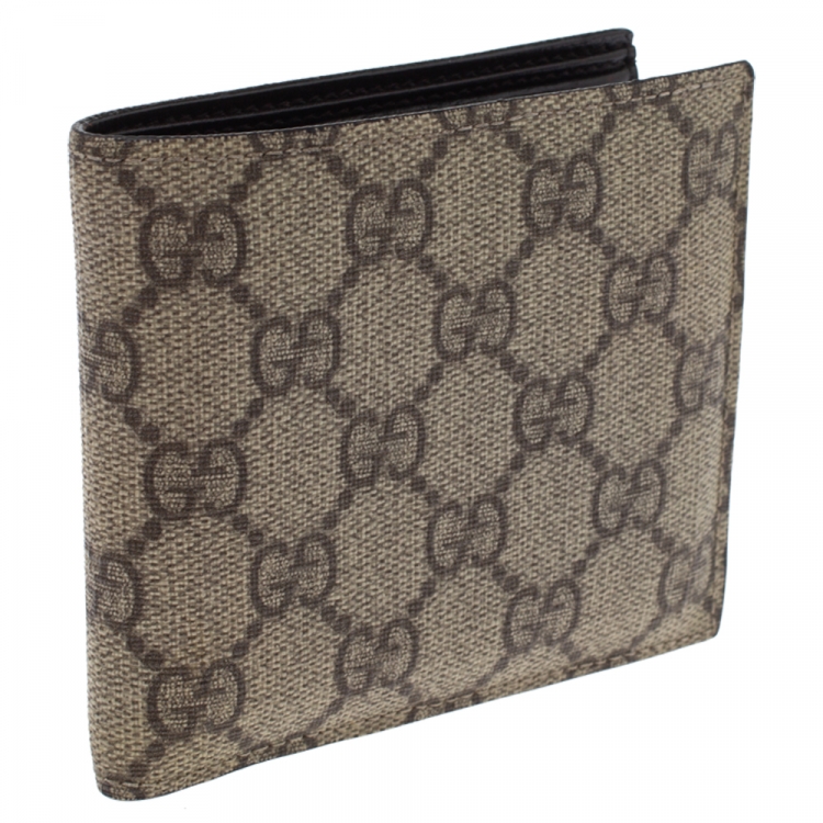 Pre Owned Gucci Beige GG Supreme Canvas Bi Fold Wallet
