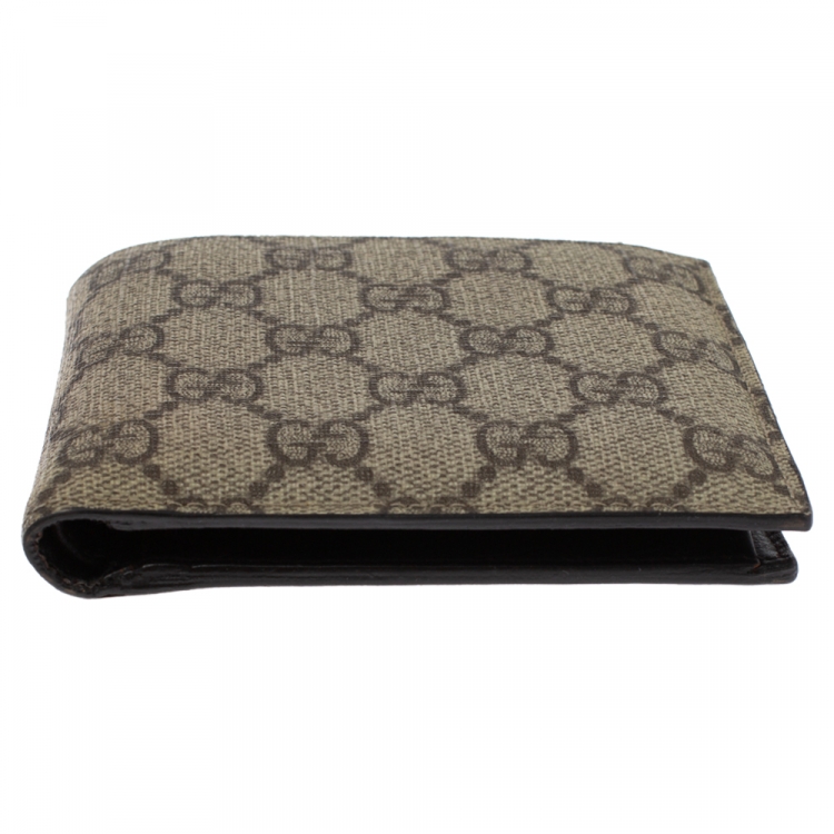 Pre Owned Gucci Beige GG Supreme Canvas Bi Fold Wallet