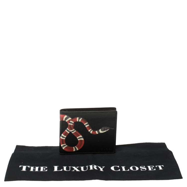 Pre Owned Gucci Black Leather Kingsnake Bifold Wallet