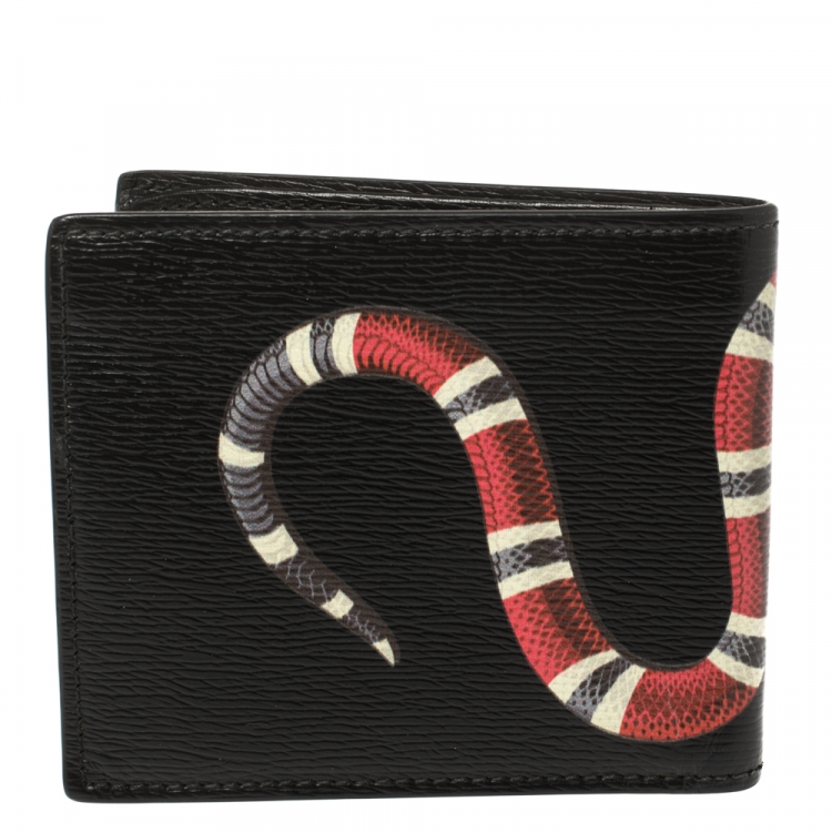 Pre Owned Gucci Black Leather Kingsnake Bifold Wallet
