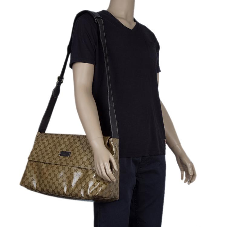 Pre Owned Gucci Beige/Ebony GG Crystal Coated Canvas Messenger Bag
