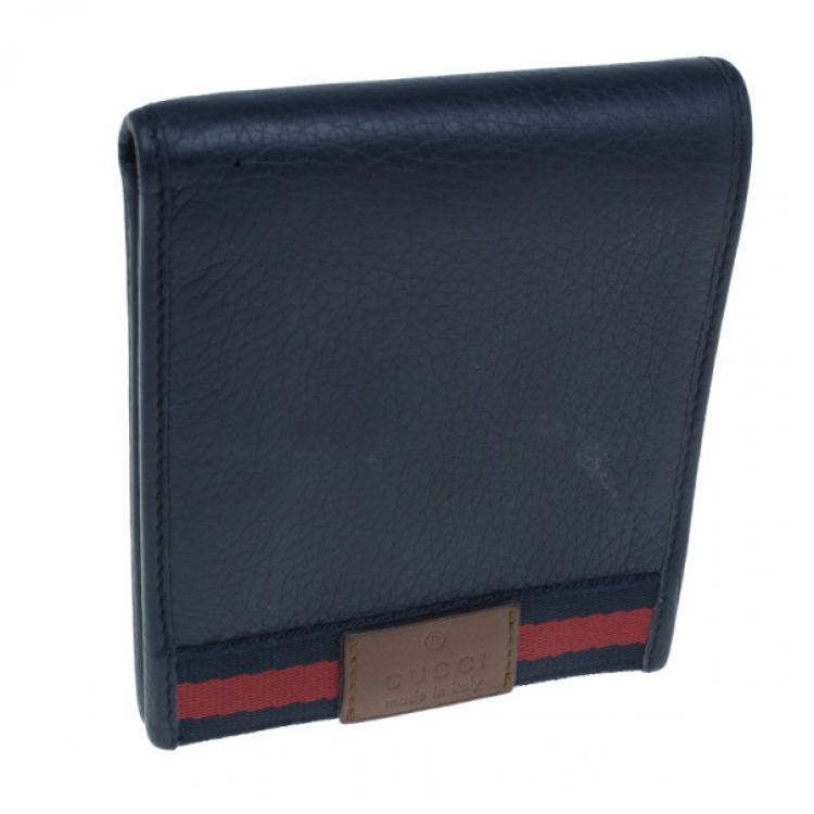 Pre Owned Gucci Blue Leather Bi-Fold Mens Wallet