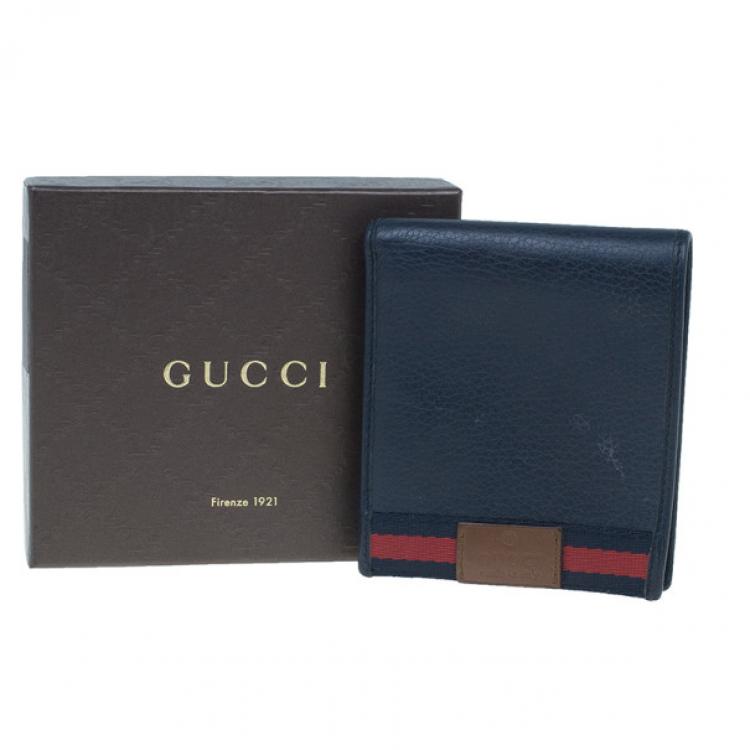 Pre Owned Gucci Blue Leather Bi-Fold Mens Wallet