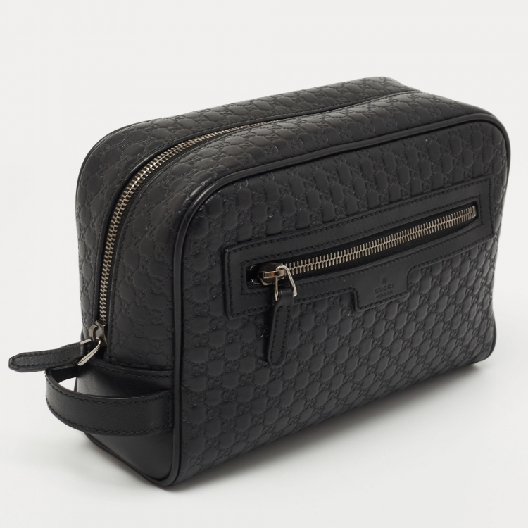 Pre Owned Gucci Black Microguccisima Leather Toiletry Pouch