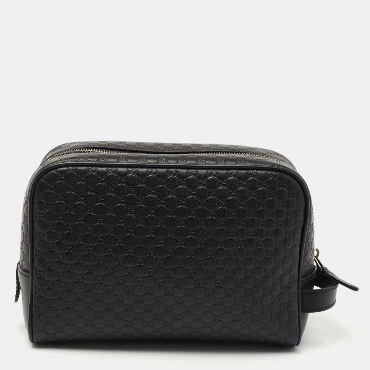 Pre Owned Gucci Black Microguccisima Leather Toiletry Pouch