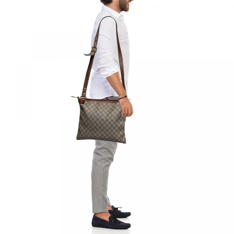 Pre Owned Gucci Beige Supreme Canvas Web Messenger Bag