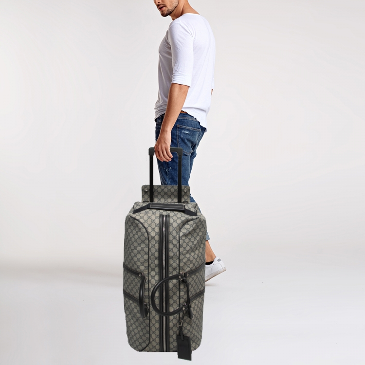 Pre Owned Gucci Blue/Beige GG Supreme Canvas Trolley Duffle Bag
