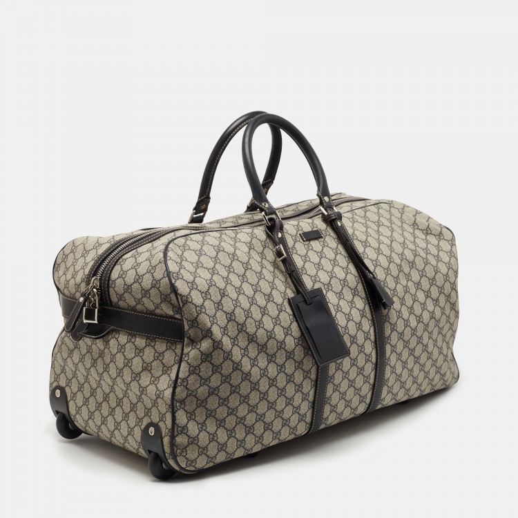 Pre Owned Gucci Blue/Beige GG Supreme Canvas Trolley Duffle Bag