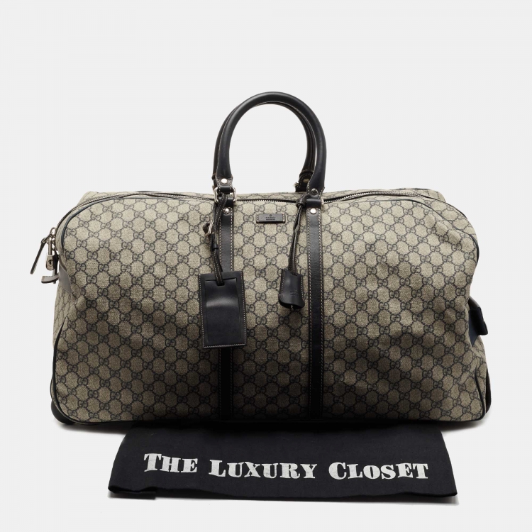 Pre Owned Gucci Blue/Beige GG Supreme Canvas Trolley Duffle Bag