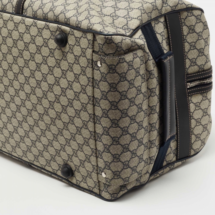 Pre Owned Gucci Blue/Beige GG Supreme Canvas Trolley Duffle Bag