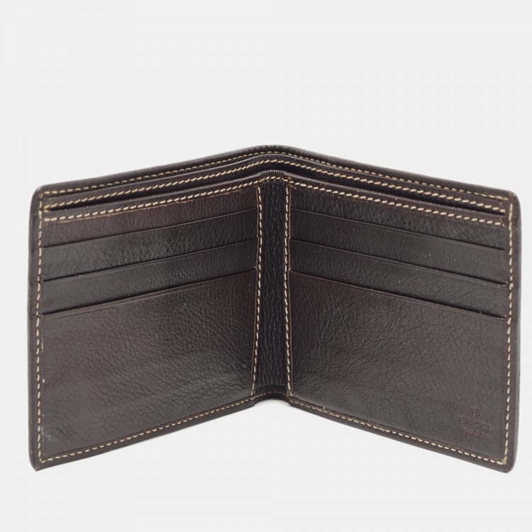 Pre Owned Gucci Beige/Brown GG Canvas and Leather Crest Bifold Wallet