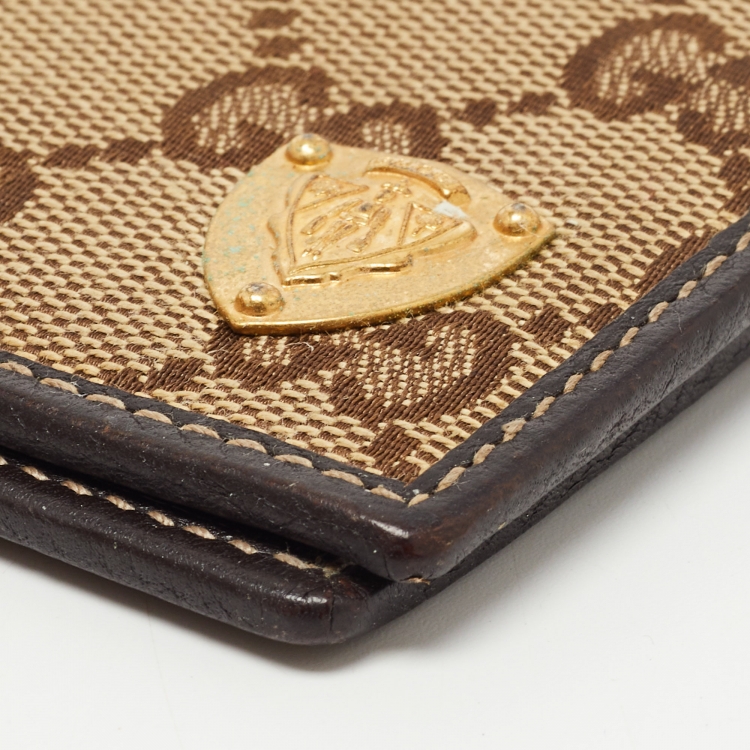 Pre Owned Gucci Beige/Brown GG Canvas and Leather Crest Bifold Wallet