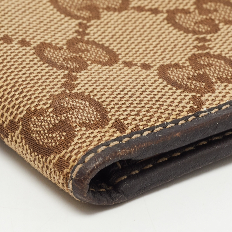 Pre Owned Gucci Beige/Brown GG Canvas and Leather Crest Bifold Wallet