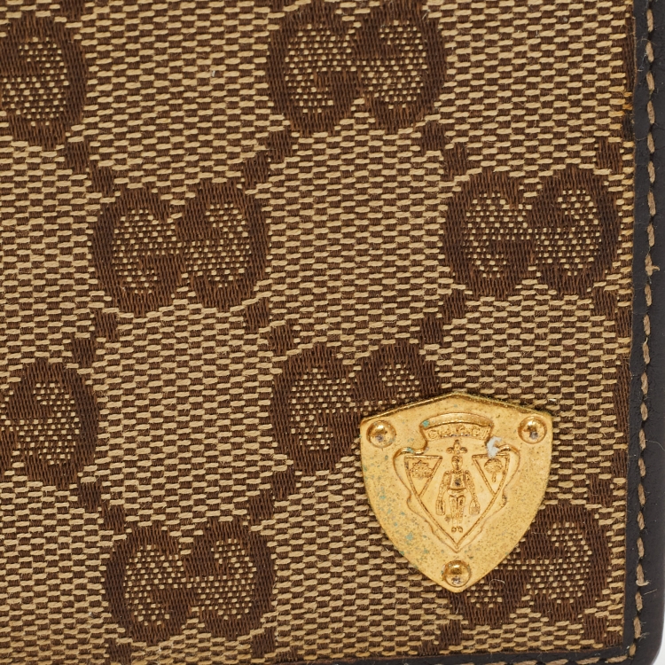 Pre Owned Gucci Beige/Brown GG Canvas and Leather Crest Bifold Wallet