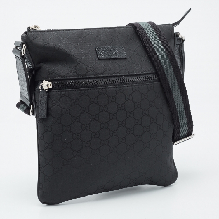 Pre Owned Gucci Black GG Nylon and Leather Messenger Bag