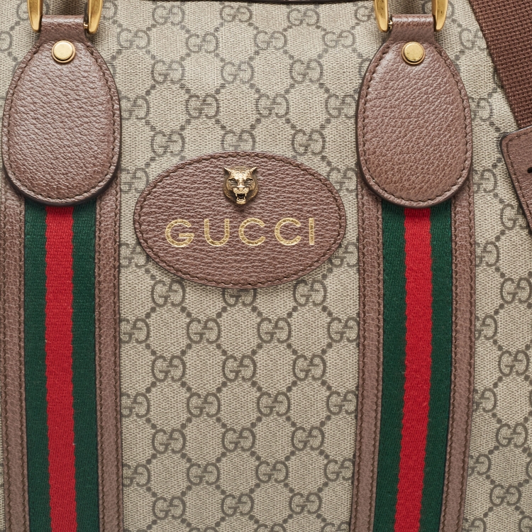 مملوكة مسبقًا Gucci Brown/Beige GG Supreme Canvas and Leather Neo Vintage Web Duffle Bag