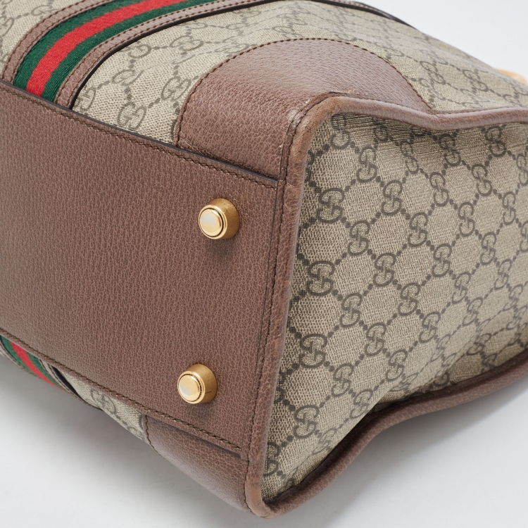 مملوكة مسبقًا Gucci Brown/Beige GG Supreme Canvas and Leather Neo Vintage Web Duffle Bag