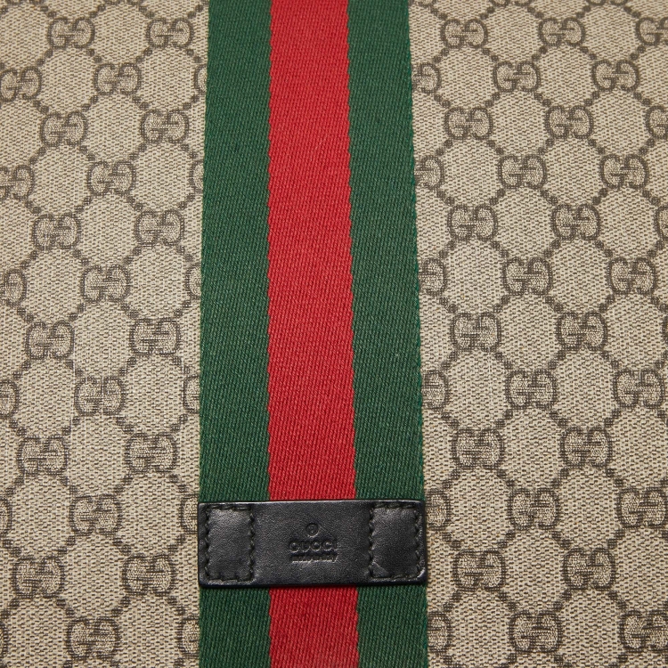 Pre Owned Gucci Beige GG Supreme Canvas Web Flap Messenger Bag