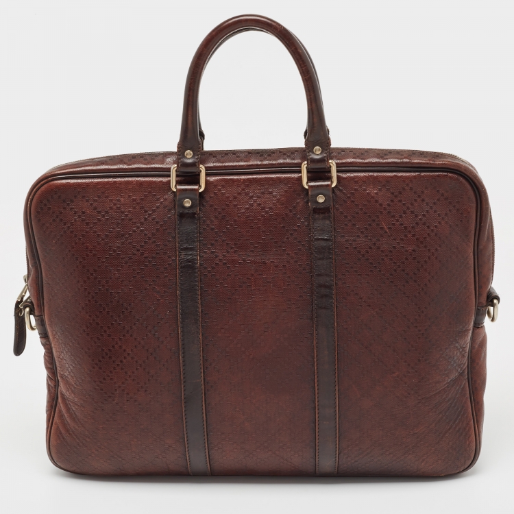 Pre Owned Gucci Brown Diamante Leather Briefcase