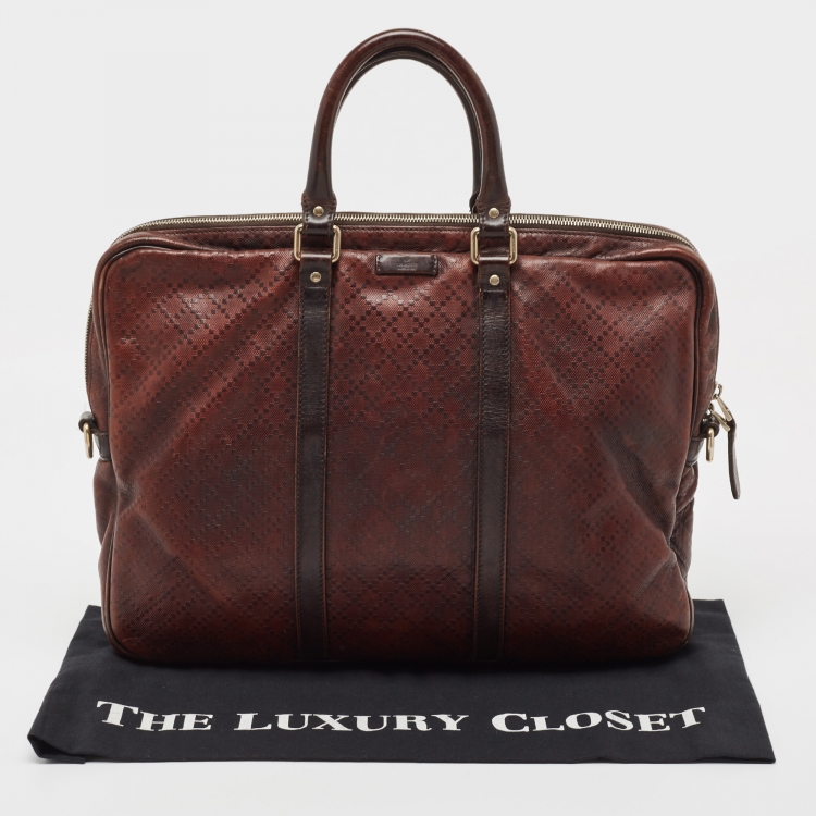Pre Owned Gucci Brown Diamante Leather Briefcase