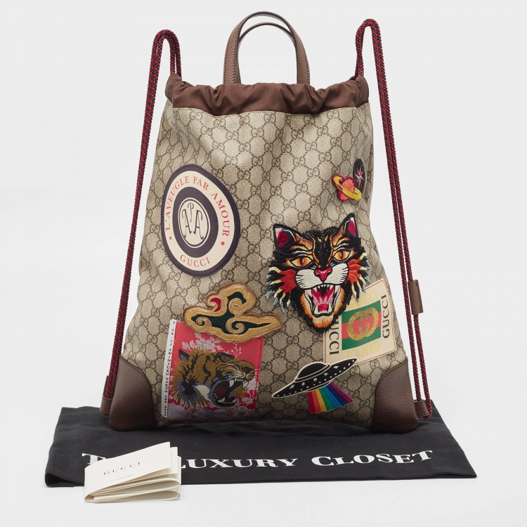 مملوكة مسبقًا Gucci Beige/Brown GG Supreme Canvas Courrier Drawstring Backpack