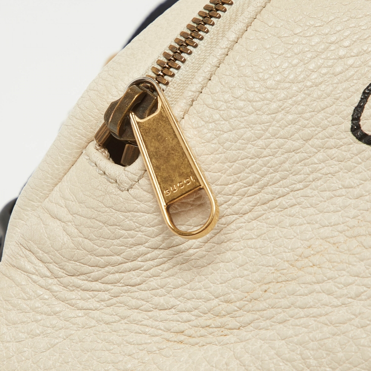 Pre Owned Gucci Off White Leather Logo Web Belt Bag