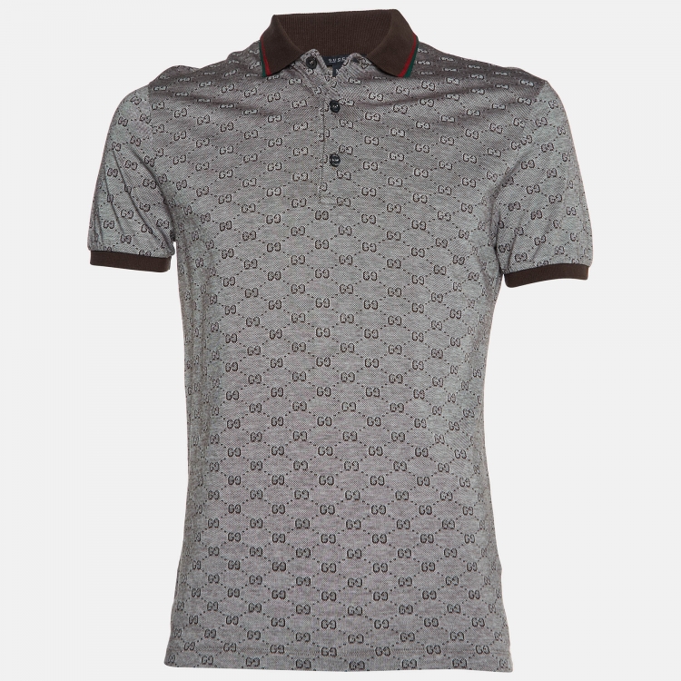 Pre Owned Gucci Brown GG Monogram Cotton Knit Slim Fit Polo T-Shirt M