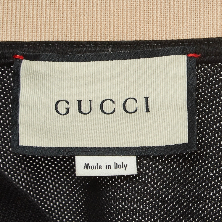 Pre Owned Gucci Black Interlocking G Logo Stripe Pique Polo T-Shirt M