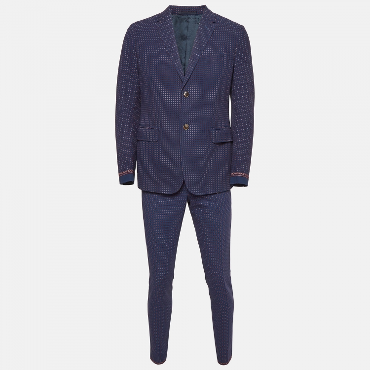Pre Owned Gucci Blue Flower Print Cotton Pants Suit M/L
