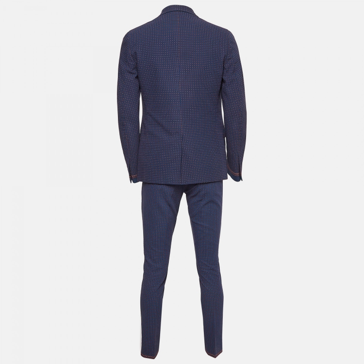 Pre Owned Gucci Blue Flower Print Cotton Pants Suit M/L