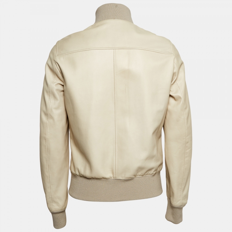 Pre Owned Gucci Beige Leather Bomber Jacket M