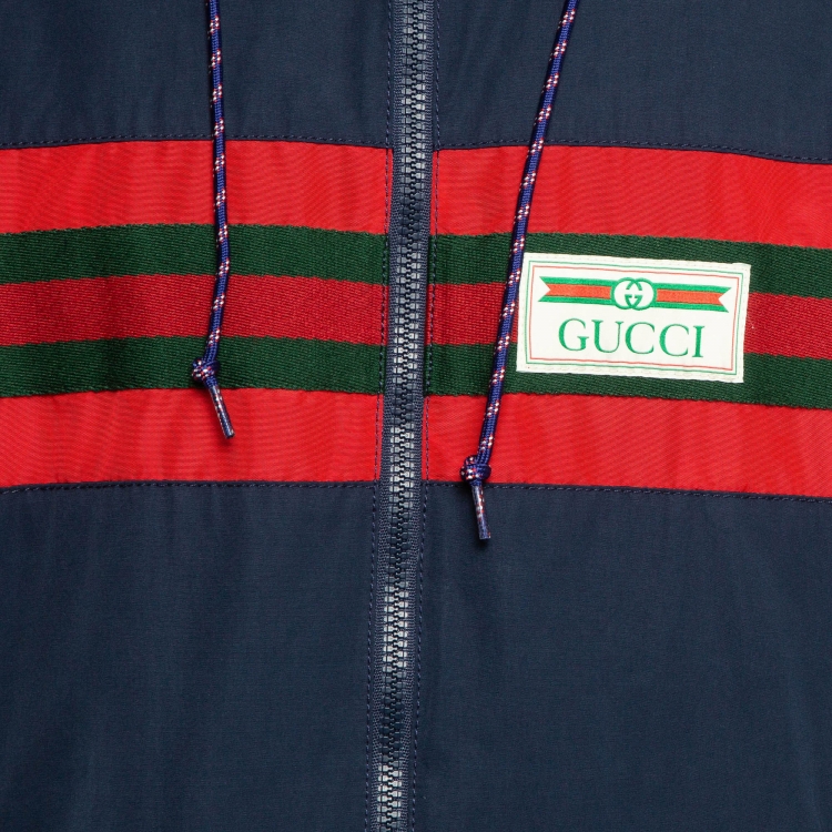 Pre Owned Gucci Navy Blue Cotton Blend Contrast Trim Detachable Hoodie Jacket M