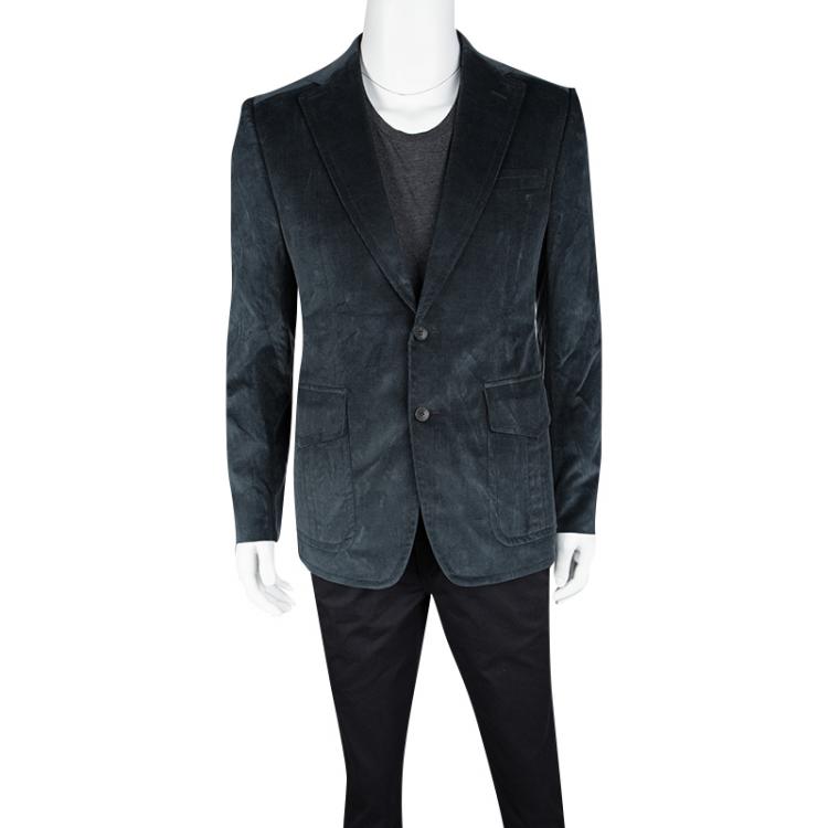 Pre Owned Gucci Teal Blue Regular Fit Corduroy Blazer M