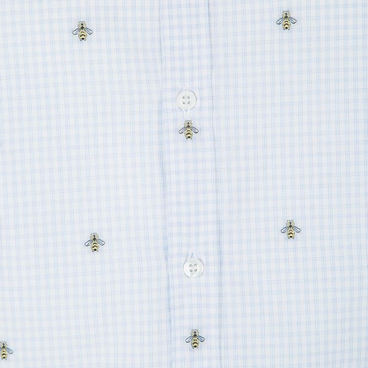 مملوكة مسبقًا Gucci Blue and White Checked Bee Embroidered Button Front Long Sleeve Shirt L