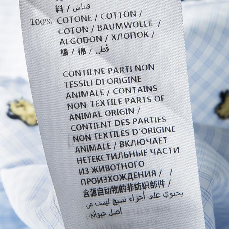 مملوكة مسبقًا Gucci Blue and White Checked Bee Embroidered Button Front Long Sleeve Shirt L