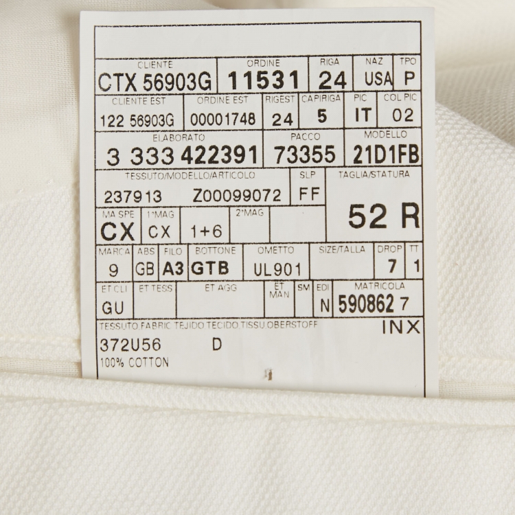 Pre Owned Gucci White Textured Cotton Regular Fit Suit XL