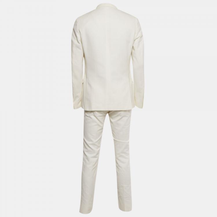 Pre Owned Gucci White Textured Cotton Regular Fit Suit XL