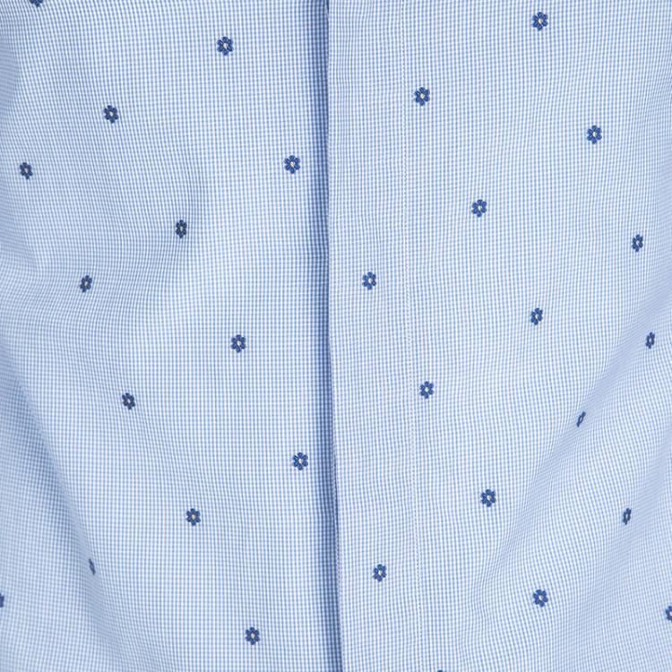 مملوكة مسبقًا Gucci Blue Checked Floral Printed Cotton Long Sleeve Cambridge Shirt S