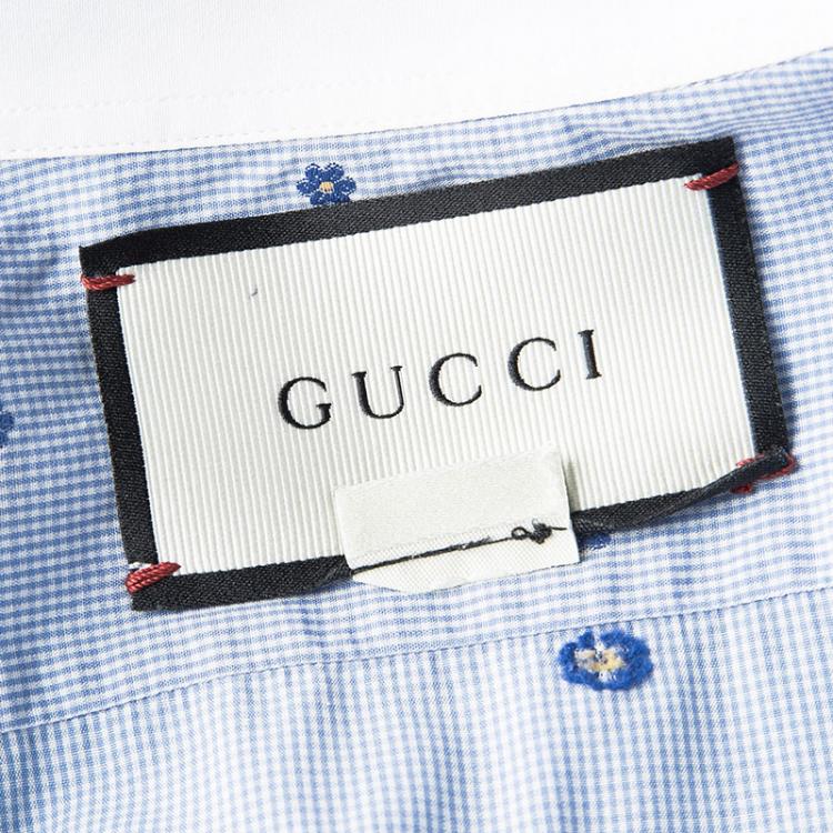 مملوكة مسبقًا Gucci Blue Checked Floral Printed Cotton Long Sleeve Cambridge Shirt S