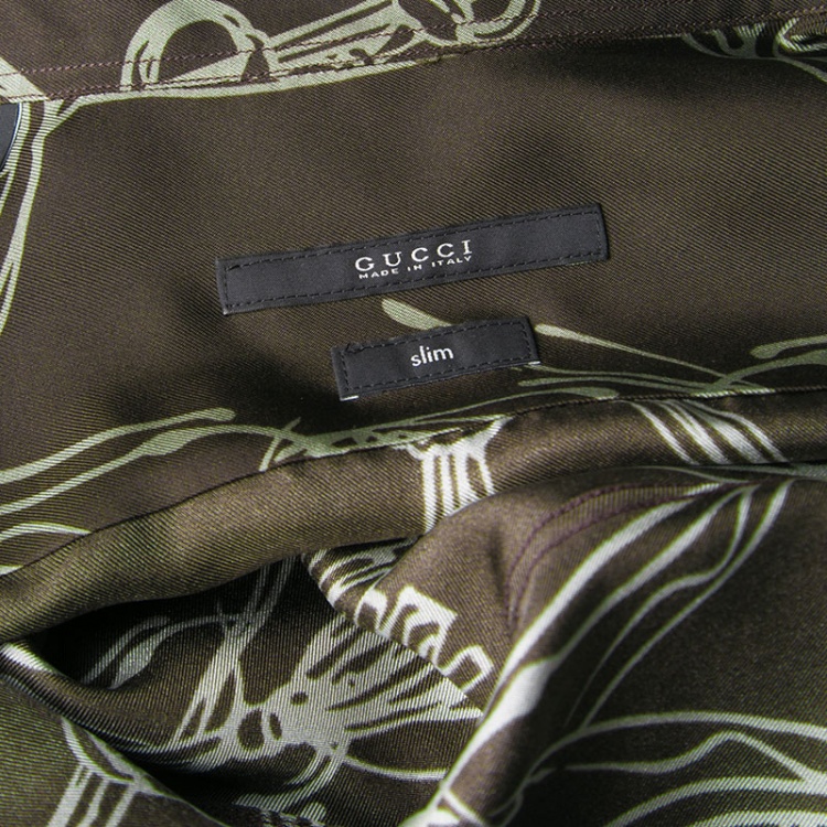 Pre Owned Gucci Brown Horsebit Printed Silk Long Sleeve Slim Fit Shirt M