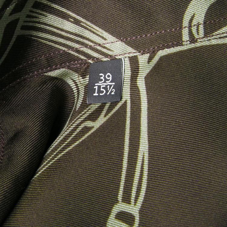 Pre Owned Gucci Brown Horsebit Printed Silk Long Sleeve Slim Fit Shirt M