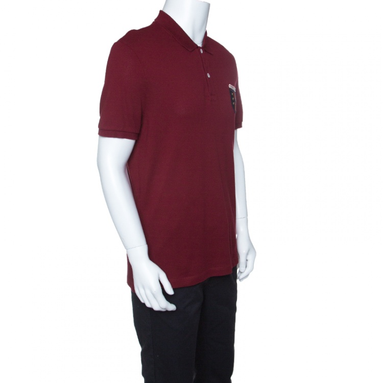 مملوكة مسبقًا Gucci Red Bee Applique Detail Honeycomb Knit Polo T-Shirt XXL