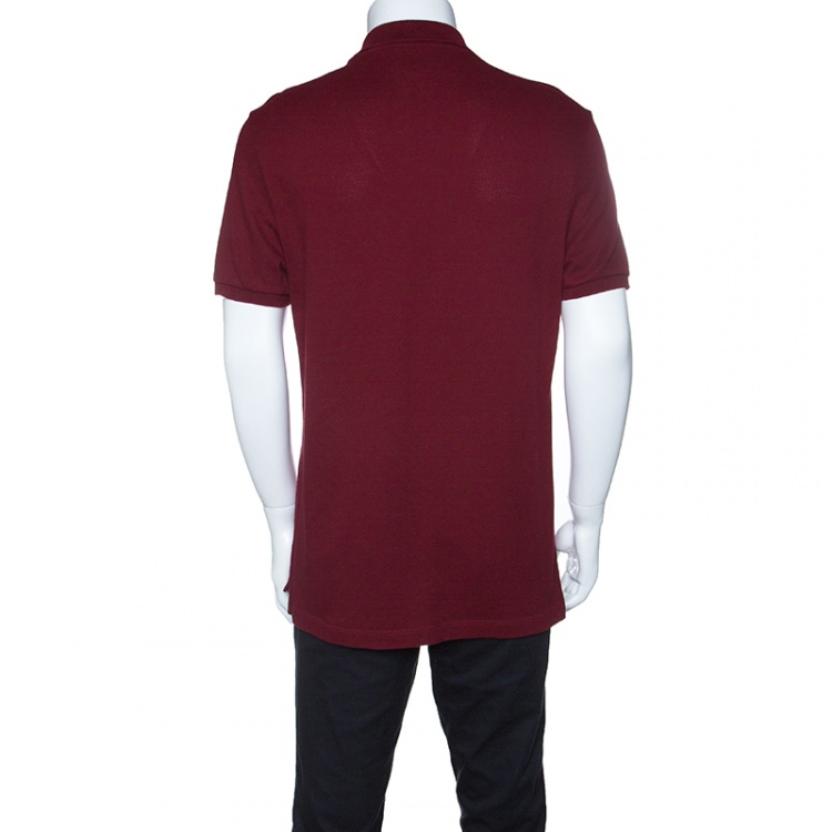 مملوكة مسبقًا Gucci Red Bee Applique Detail Honeycomb Knit Polo T-Shirt XXL